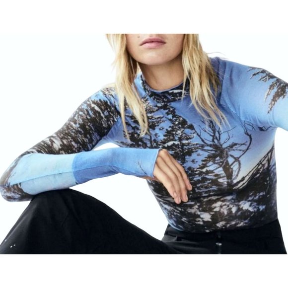 Free People Tops - NEW XS FREE PEOPLE FP MOVEMENT BLUE BLACK PRINTED HIGH JUMP LONG SLV TOP SHIRT